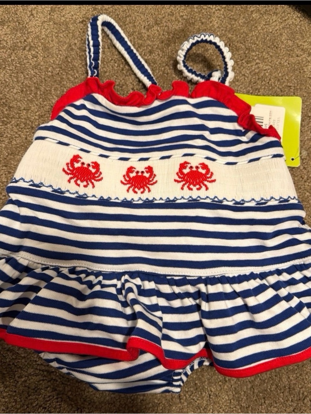 Kids Nautical Crab One-Piece Swimsuit - Blue/White with Red Trim size 4